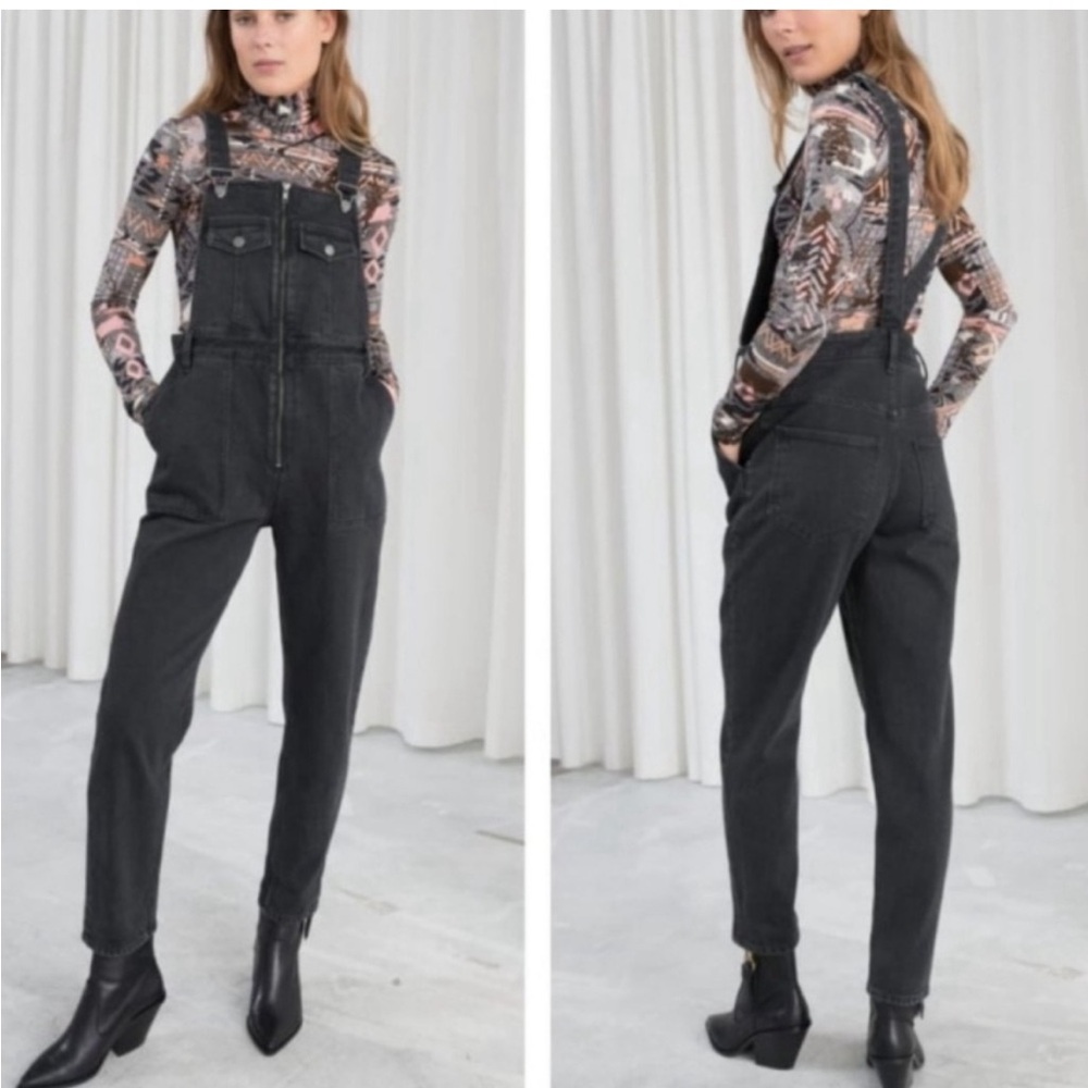 & Other Stories Denim Overalls Organic Cotton Zip Front Pockets 4